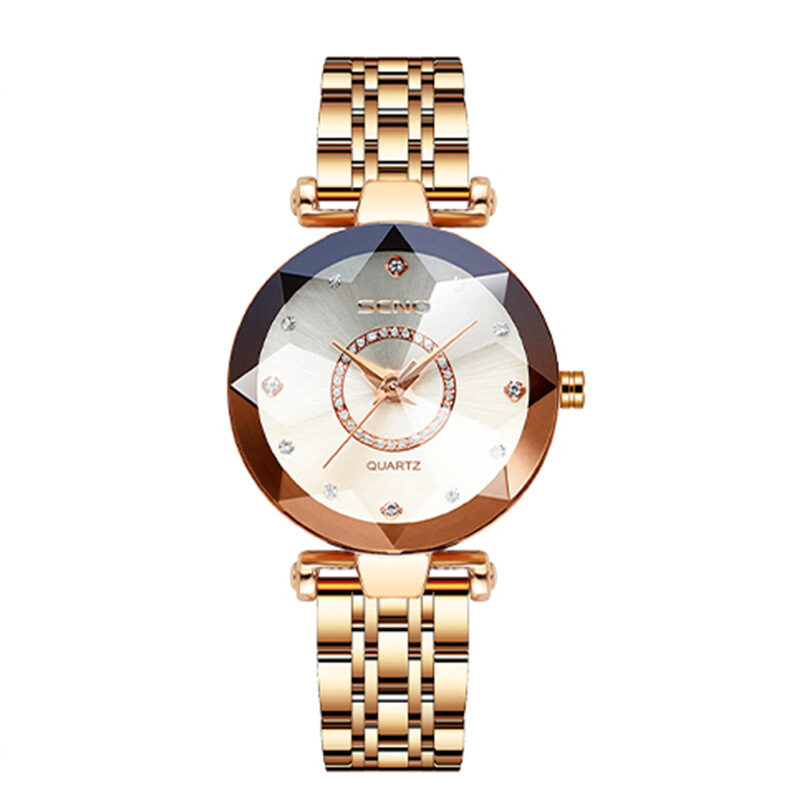 Polygonal Glass Solid Stainless Steel Strap Women's Waterproof