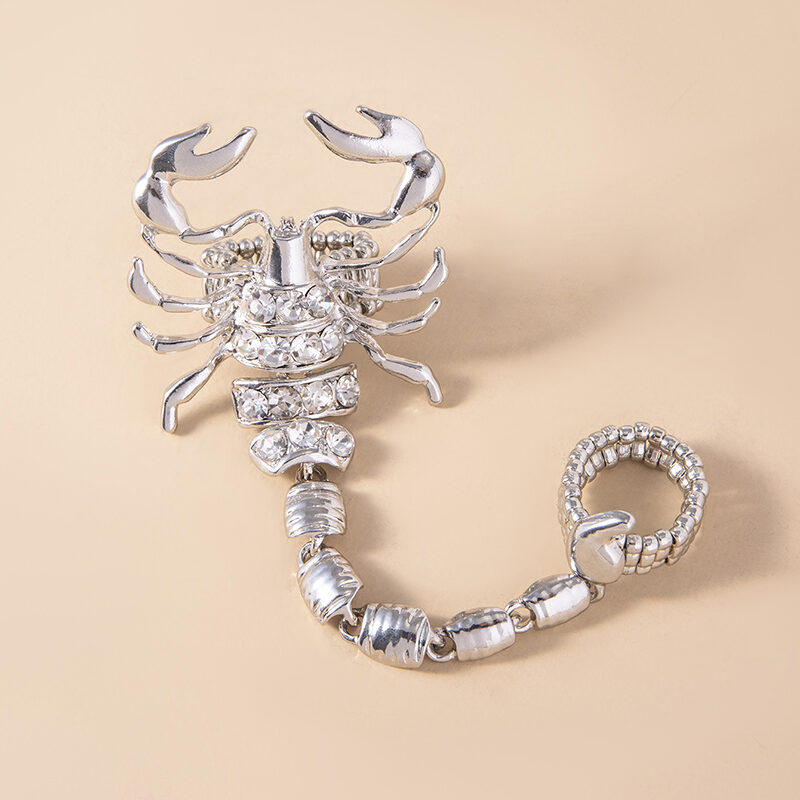 Big Scorpion Ring Gold Silver Crystal Tail Elastic