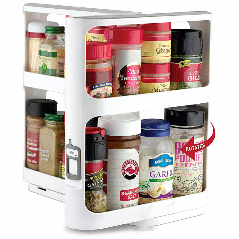 Kitchen Double Tier Spice Rack Multifunctional Rotating Storage