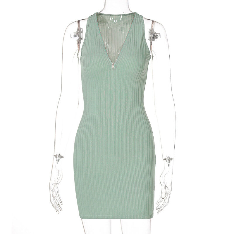 Women Stripe Knitted Sleeveless Mini Dress