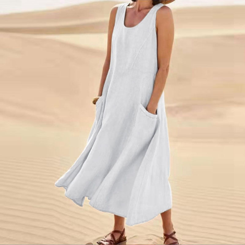 Summer Sleeveless Long Dress With Pockets Fashion Casual