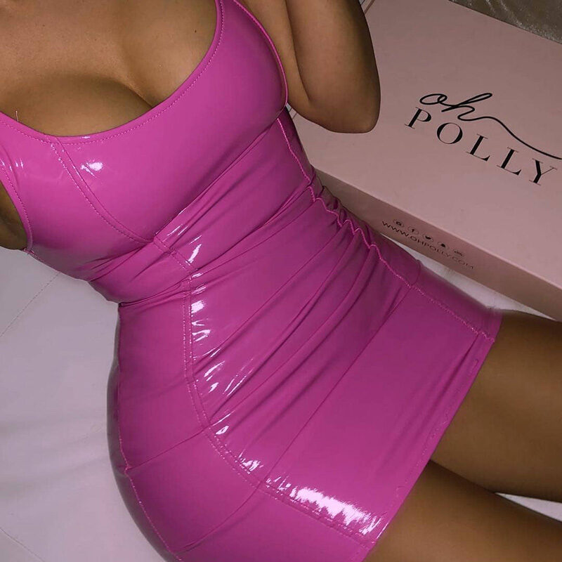 Solid Color Sling Dress Female Sexy Tight Leather