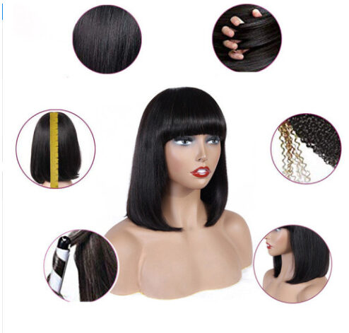 Human Hair Bob Wig Headgear Woven Top Heart