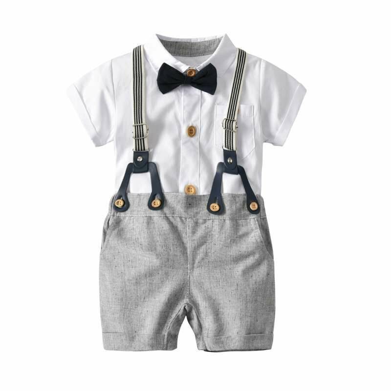 Baby Clothes Suspender Pants Suit Short Sleeve Cotton