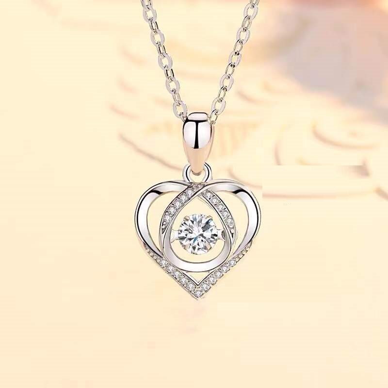 S925 Beating Heart-shaped Necklace Women Luxury Love Rhinestones