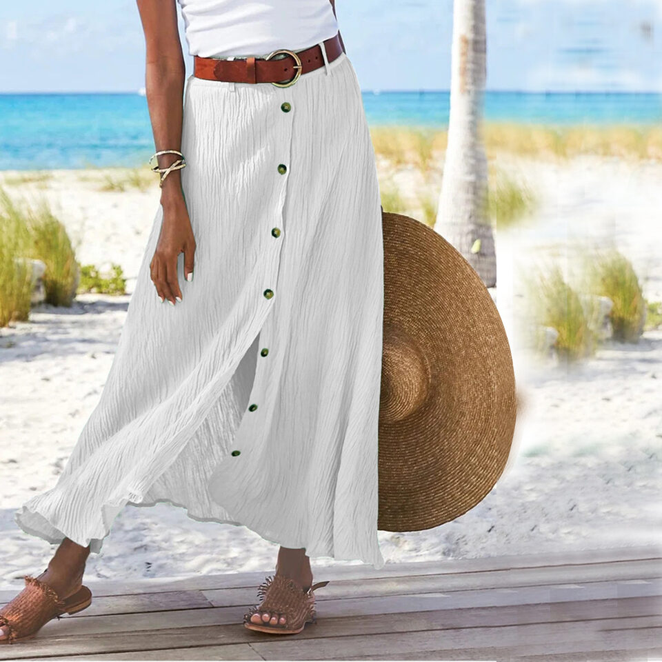 Women's Fashion Cotton Linen A-Line Hip Mid Waist