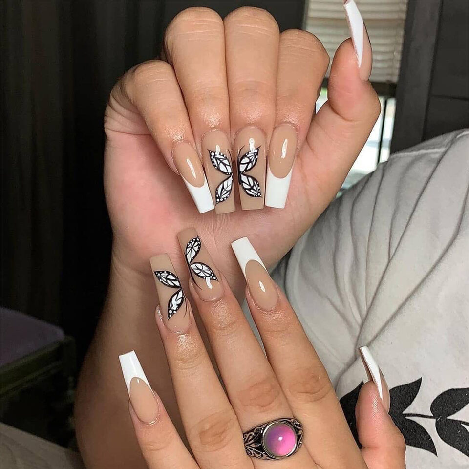 White French Butterfly Fake Nails Press On Nail