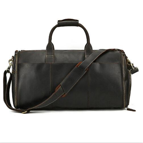 Vintage Travel Bag Multifunctional Leather Duffle Folding