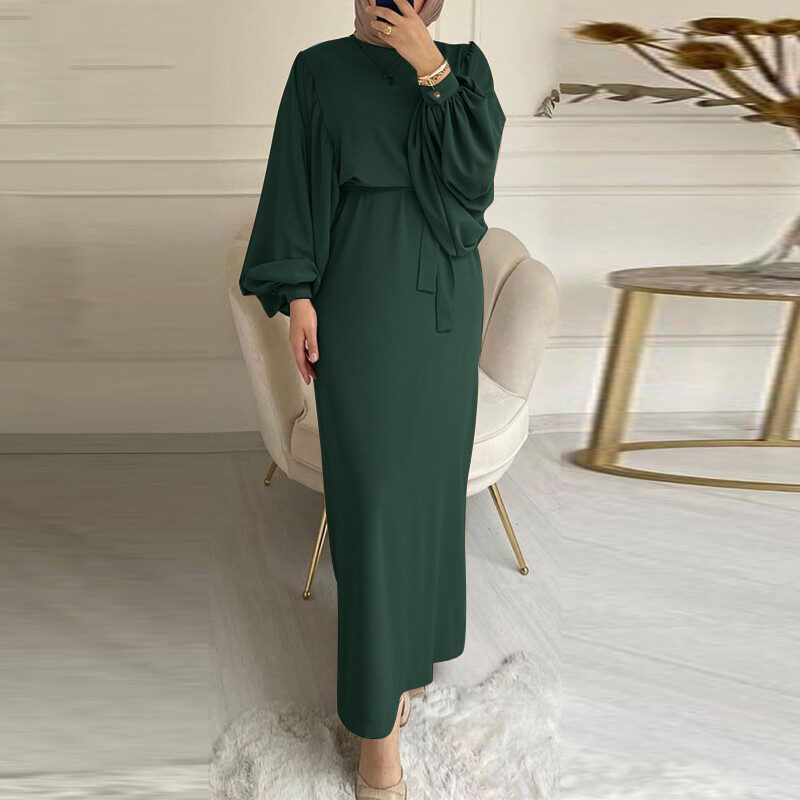 Solid Color Long Sleeve Casual Muslim Dress Robe