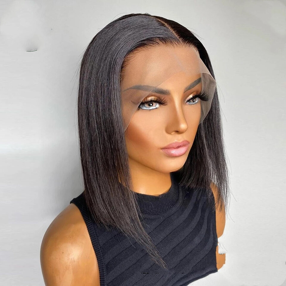 Short Bob Wig Bone Straight 13x4 Transparent Lace