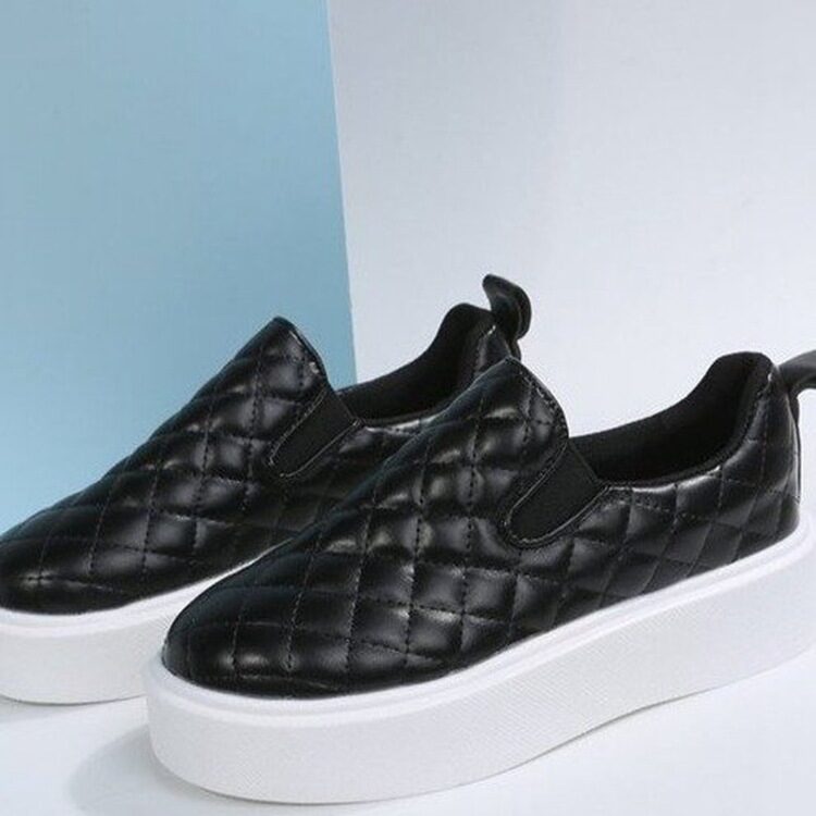 Ins Plaid Flat Shoes Women Platform Leather