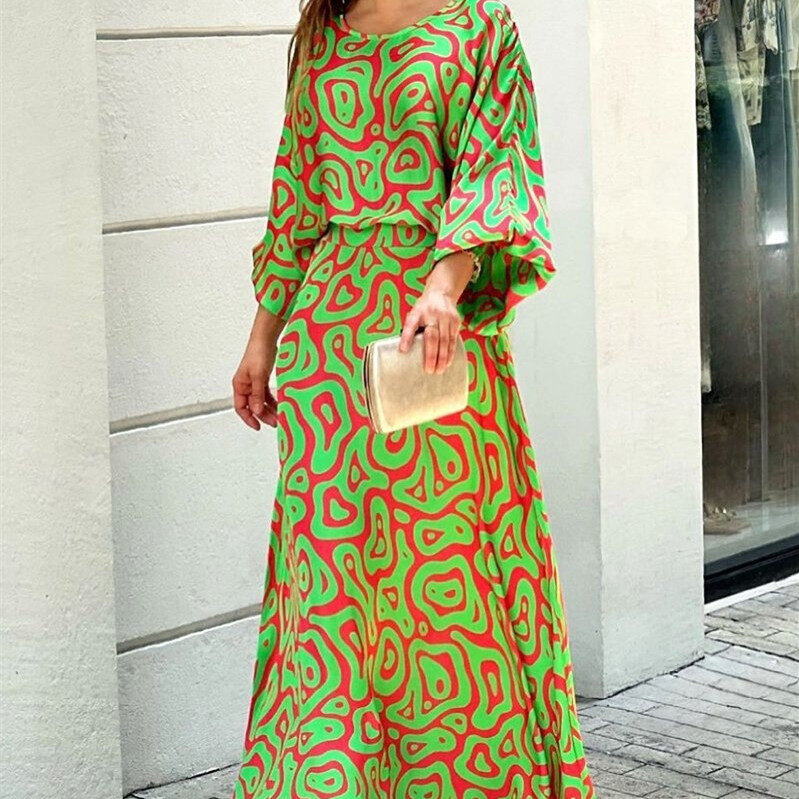 2pcs Women's Dress Suits Fashion Loose Printed Long