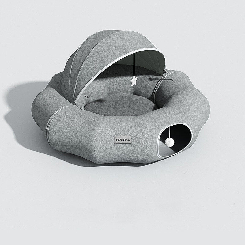 Round Cat Tunnel Nest Bed With Partial Cover