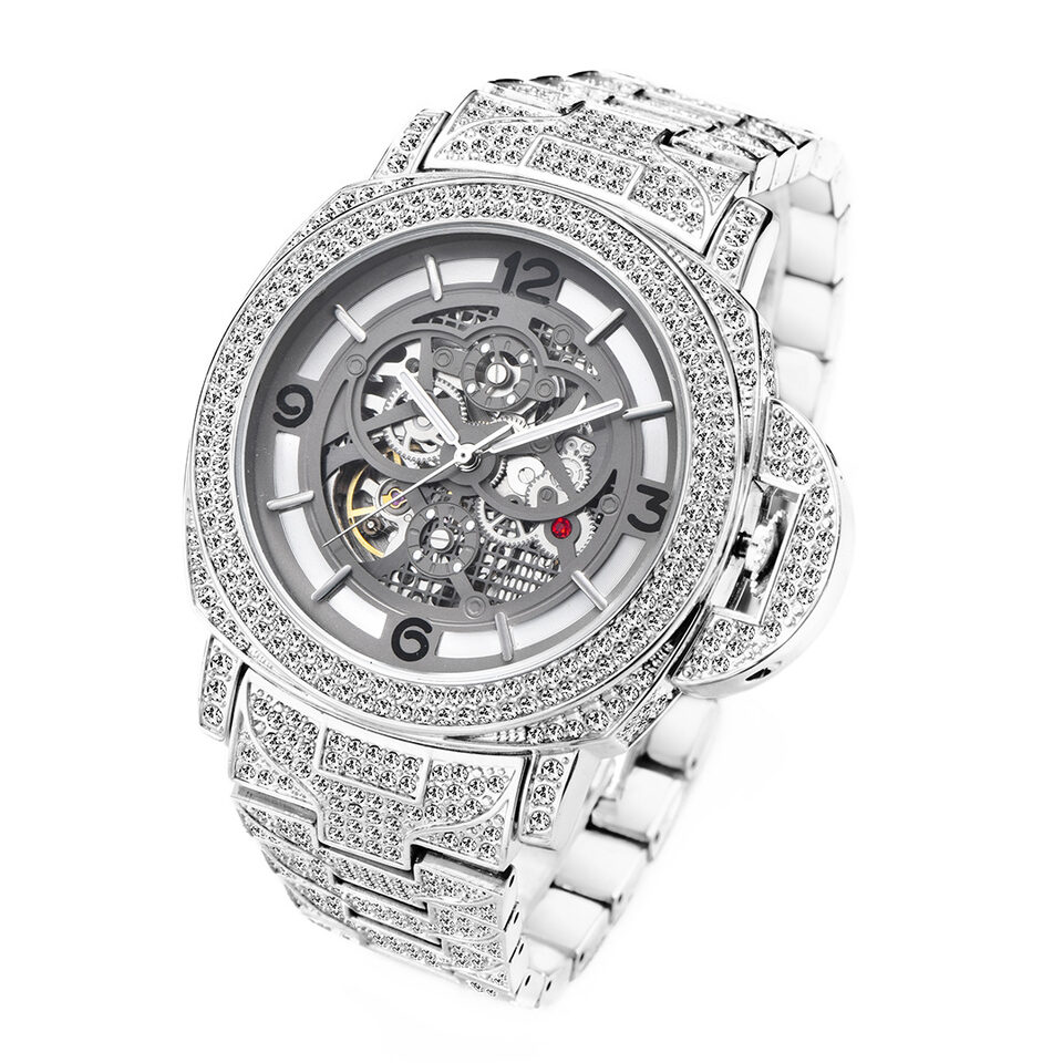 Men's Full Diamond Luminous Hollow Out Bottom Mechanical