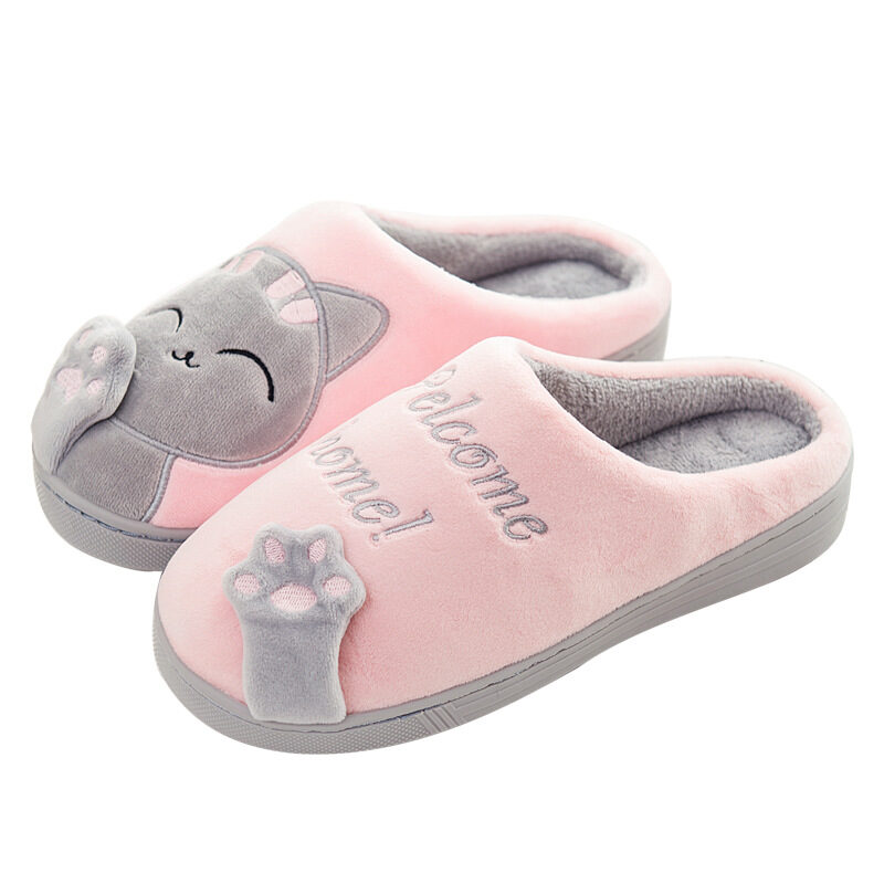 Cute Cat Slippers Women Men Winter Plush Home
