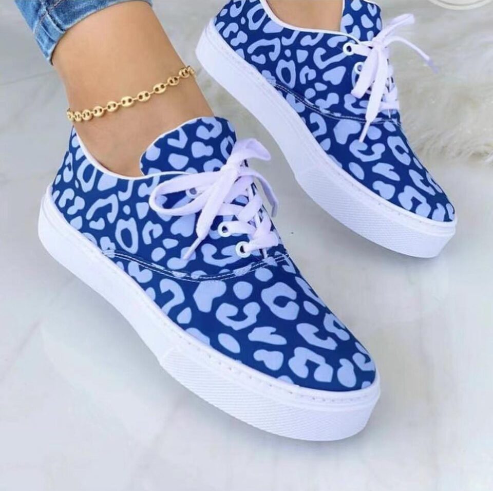 Lace-up Flats Shoes Print Canvas Fashion Walking Sneakers