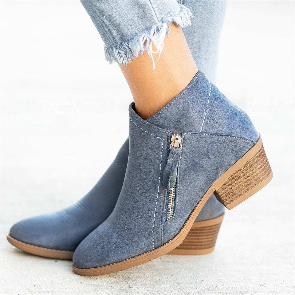 Ankle Boots For Women Low Heels Side Zipper