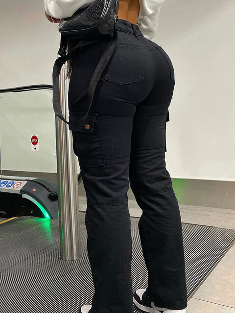 Straight Leg Cargo Pants Women High Waist Casual