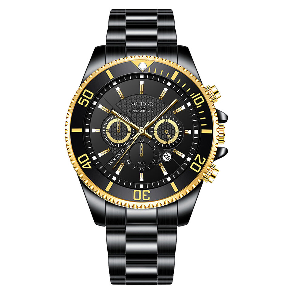 Luxury Gold Green Watch Men's Waterproof Stainless Steel