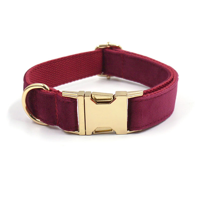 Soft Burgundy Velvet Pet Collar Dog