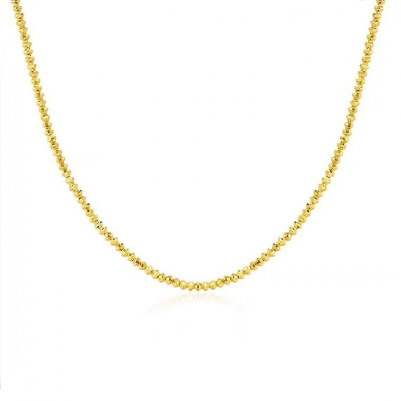 18K Gold Necklace Bungee Laser Bead Wave Chain