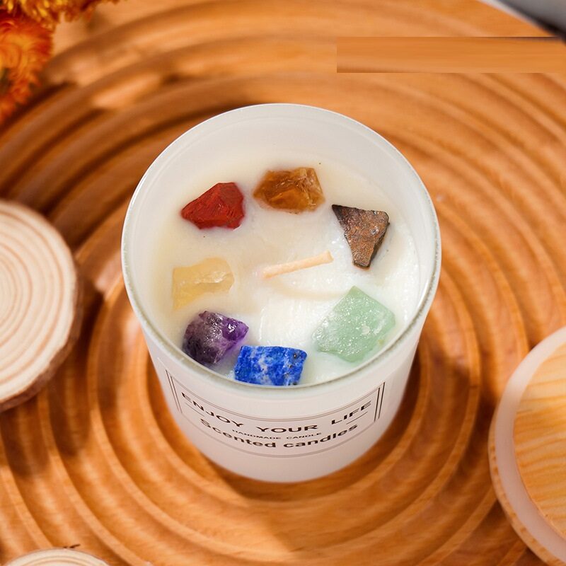 Natural Crystal Stone Aromatherapy Candle Soy Wax Smokeless