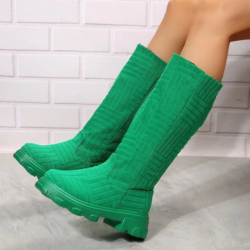Mid Calf Boots Fashion Platform Western Women Autumn