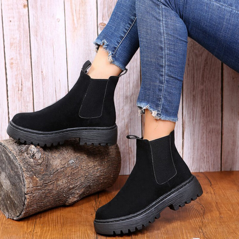 Women Ankle Boots Solid Color Chunky Autumn Winter