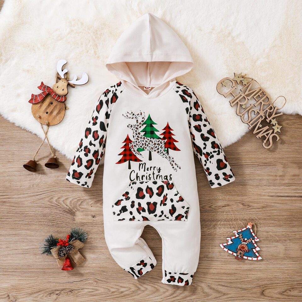Children's Clothing Christmas New Long-sleeved Hooded One-piece Long