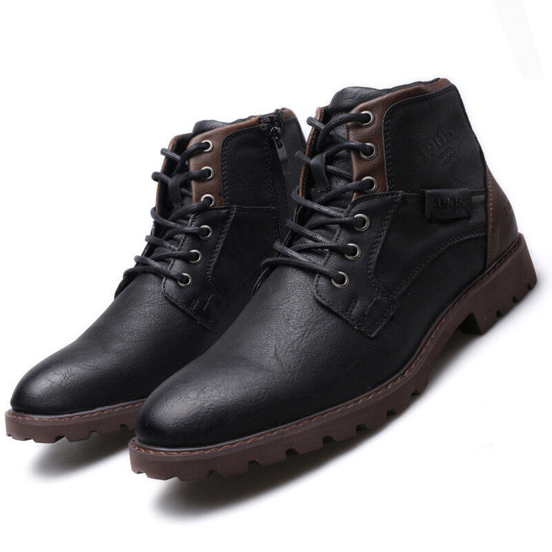 Men Winter Ankle Boots Lace Up Footwear Leather