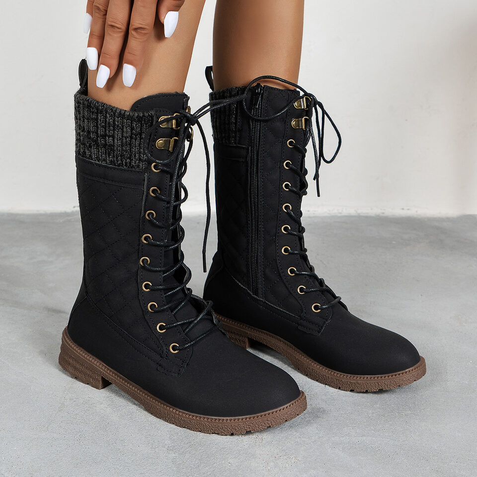 Lace Up Boots Winter Cowboy Women Block Heel