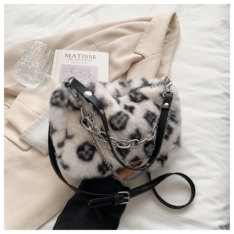 Winter Plush Bags Chain Shoulder Bag Women Flowers