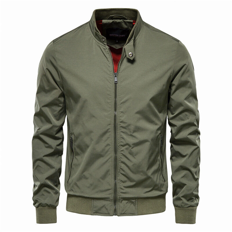 Men's Zip-up Jacket With Pockets Casual Solid Stand