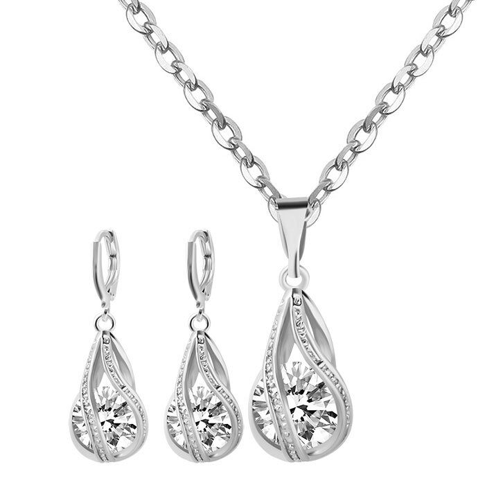 S163 Korean simple zircon jewelry set Silver Drop