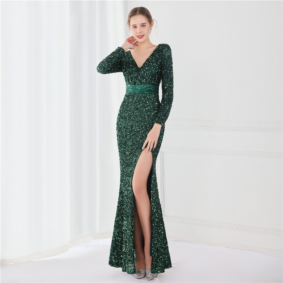 Long Sleeve Sequined Gas Field Queen Fishtail Evening