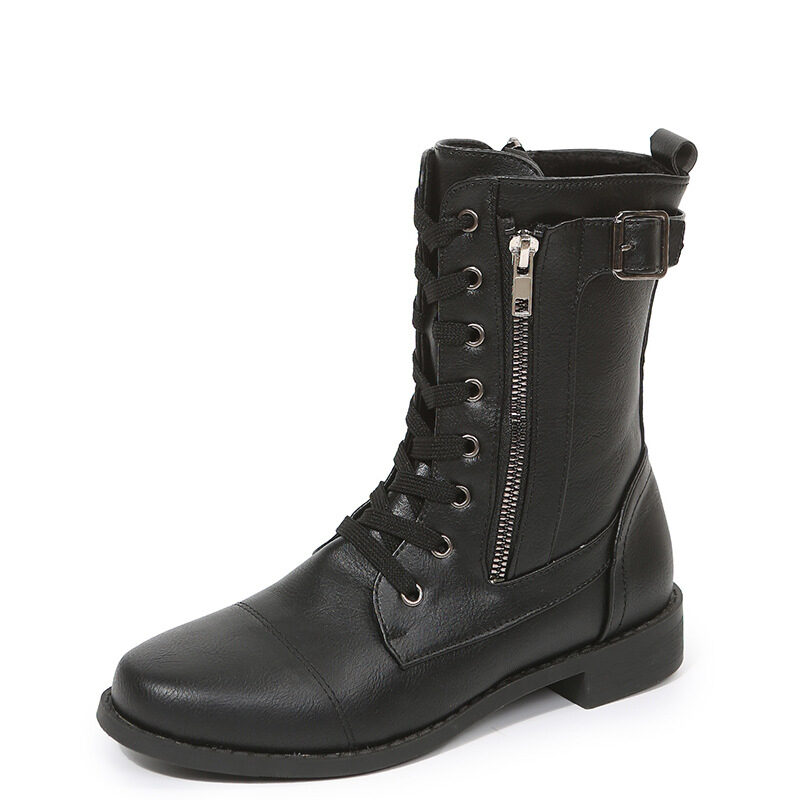 Lace-up Western Boots Cowboy Women Side Zipper Shoes