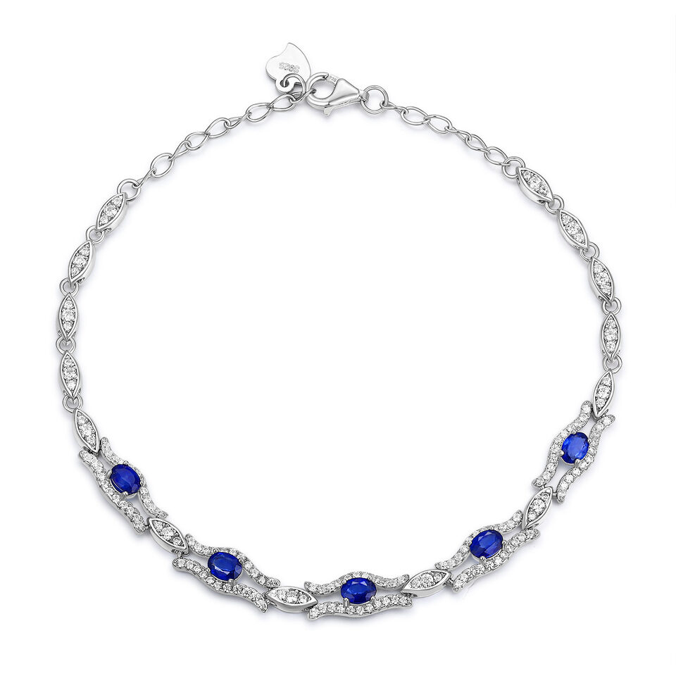 Natural Sapphire Bracelet Women's S925 Silver Set Gem