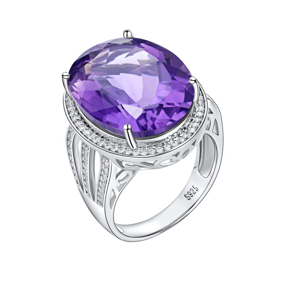 Natural Amethyst Ring Luxury Gem Jewelry Temperament S925