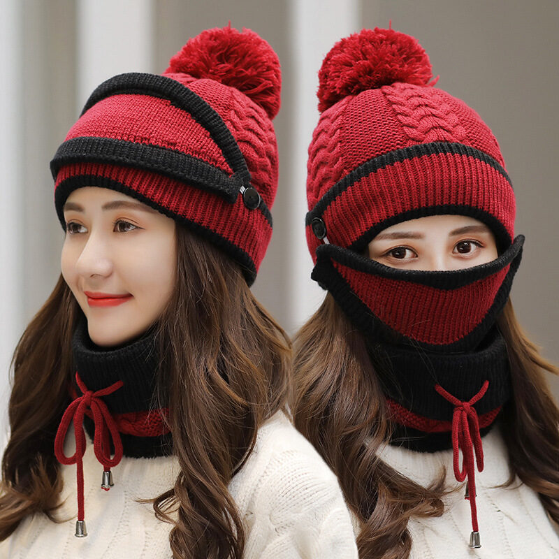 Winter Hat For Women 3pcs Knitted Beanie Scarf