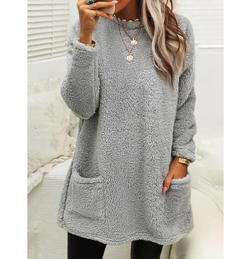 Women's Fleece Pullover Long Sweater With Pockets Winter