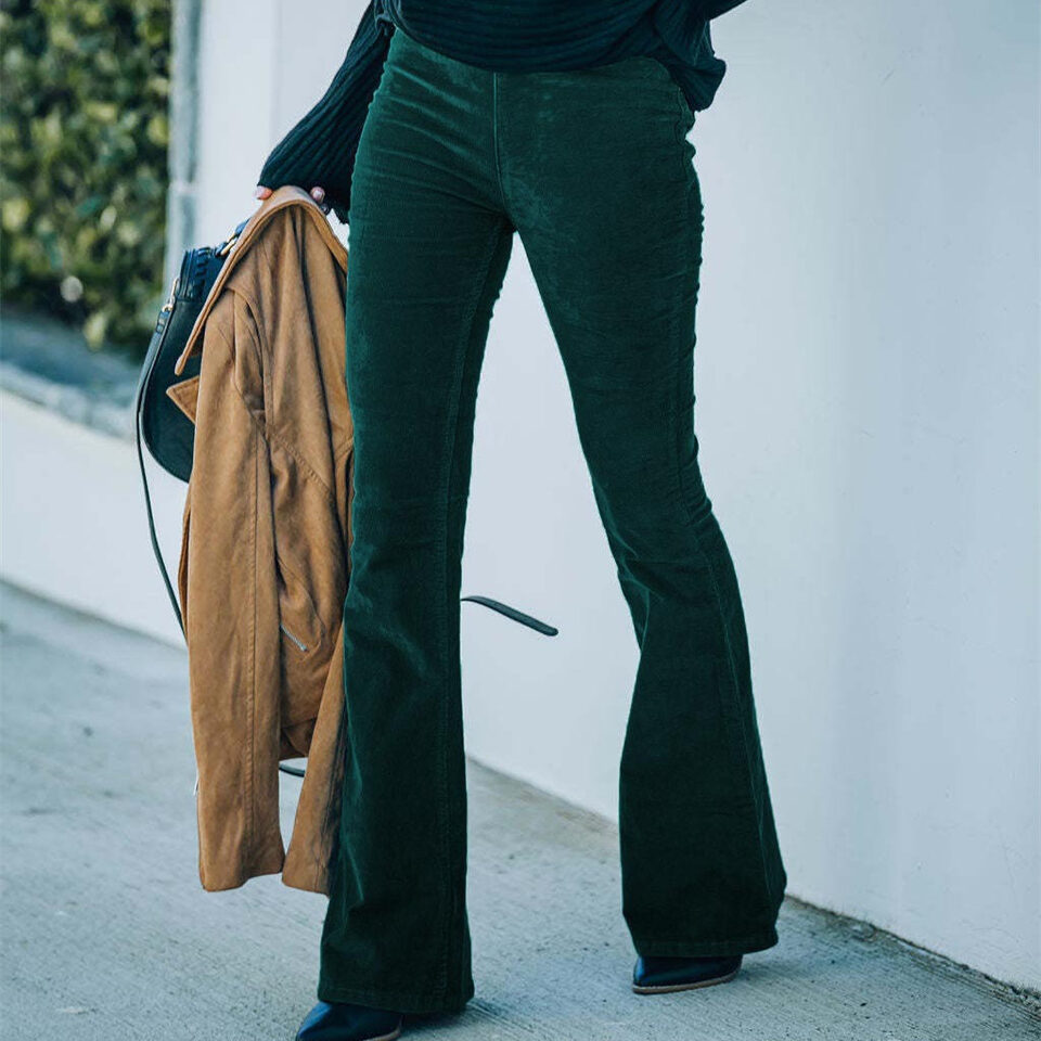 Ins Corduroy High Waist Flared Pants Fashion Casual