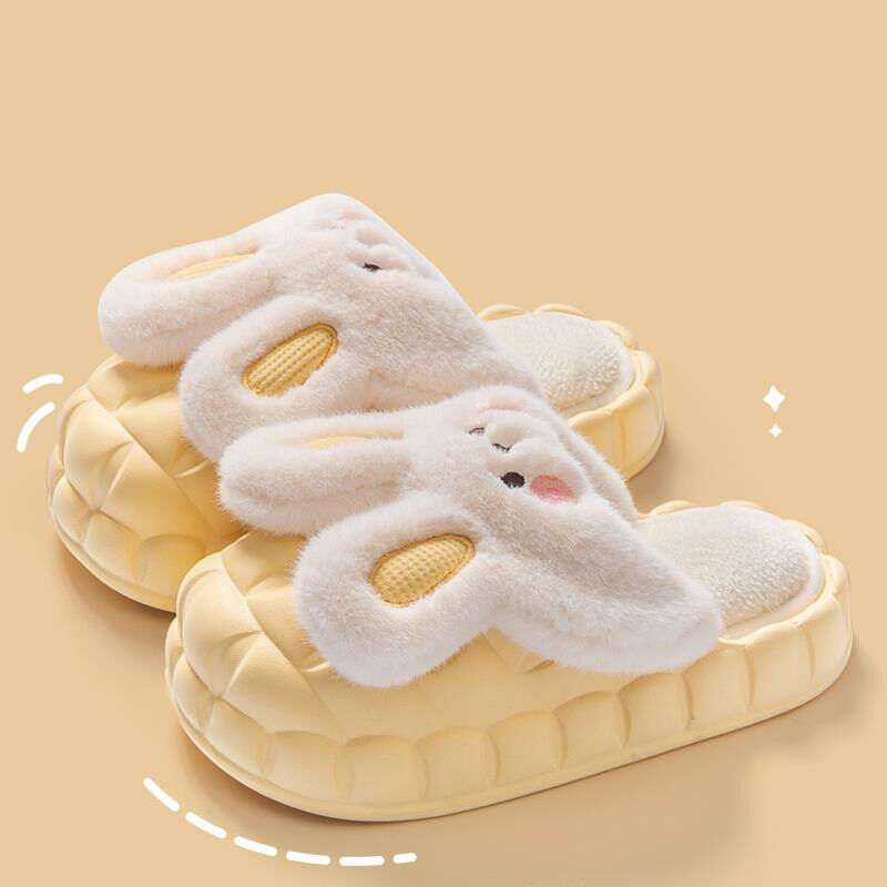 Cute Rabbit Shoes Winter Fuzzy Slippers Women Detachable