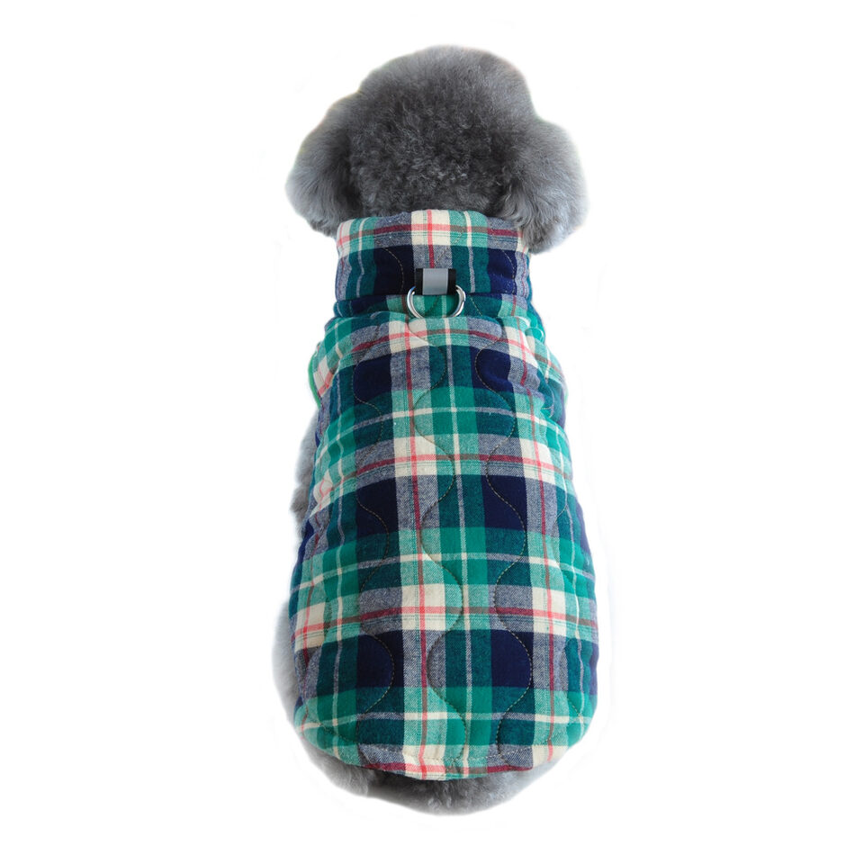 Winter Pet Dog Clothes Jacket Plaid Zipper Down