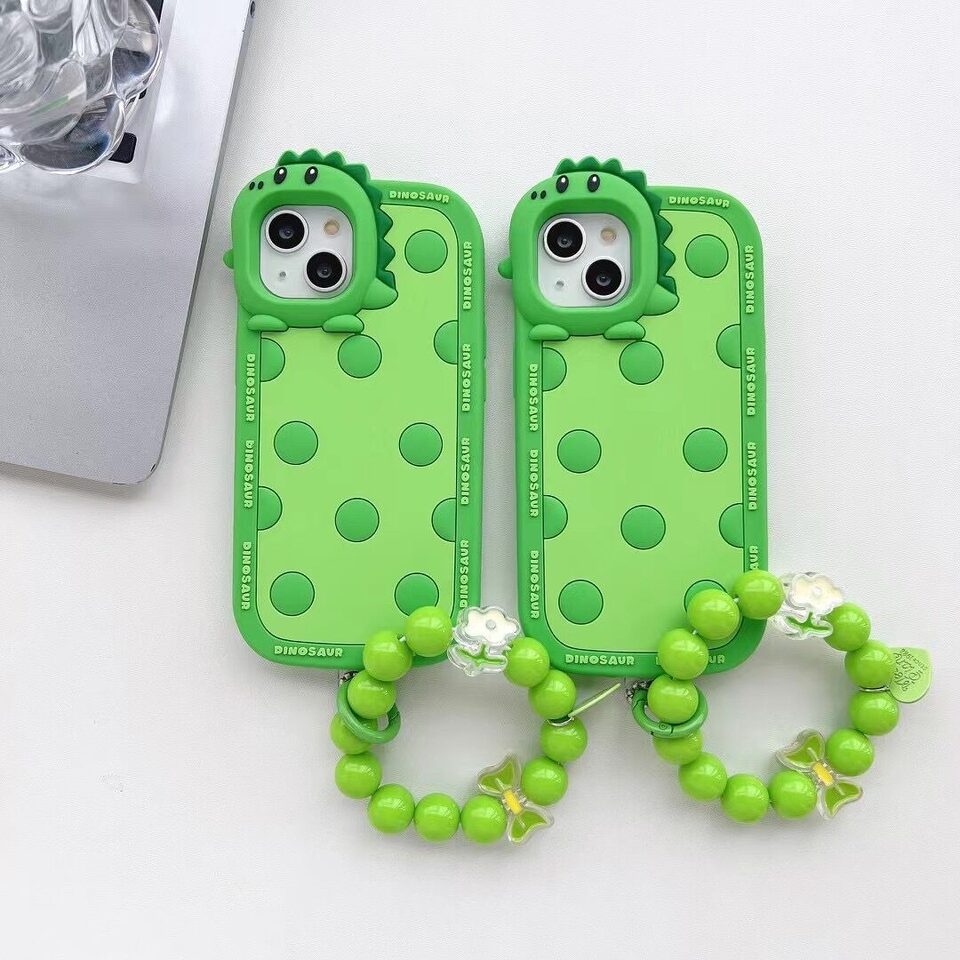 Polka Dots Green Little Dinosaur Silicone Phone Case