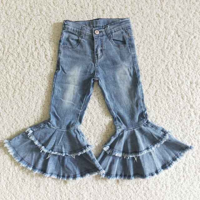 Double Ruffle Leopard Kids Denim Clothes