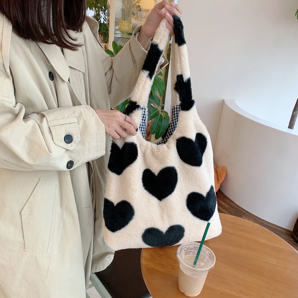 Love Heart Shoulder Bags Double Side Used Winter