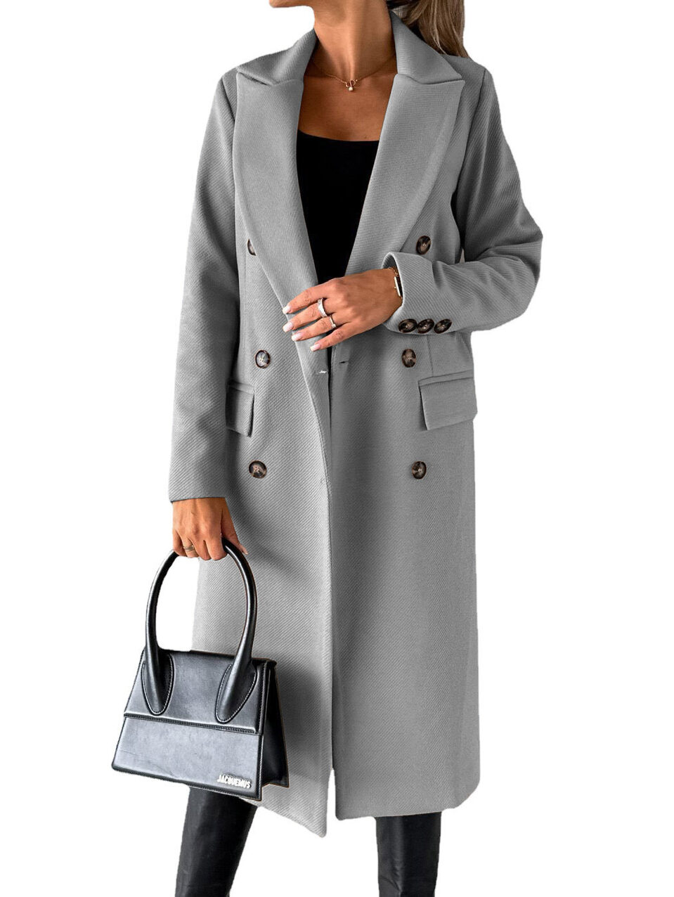 Double Breasted Lapel Coat Winter Fashion Solid Slim