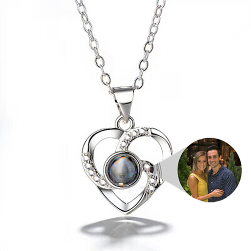 S925 Silver Romantic Colorful Photo Projection Necklace Heart