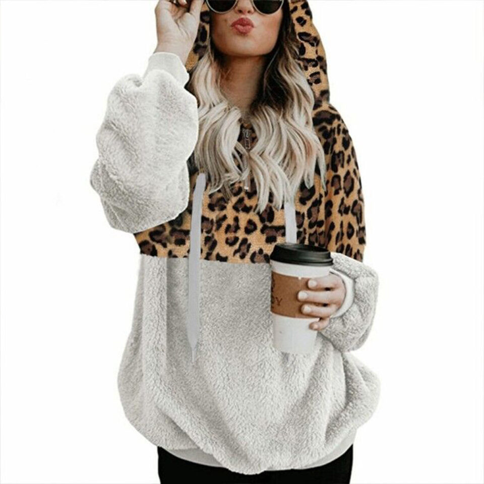 Leopard Print Hooded Sweater Loose Fall Winter Women