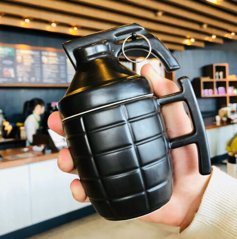 Grenade Ceramic Mug With Lid Military Weapon Shape
